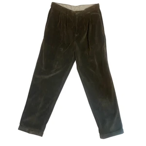 Vtg 90s Nautica Corduroy Pants Mens 36x34 Dark Olive Grn Pleated Pants Trousers - Picture 1 of 9