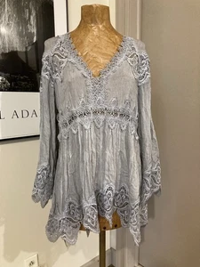 Top tunica donna POL boho fata taglia grande pizzo floreale ricamo romantico contadino - Foto 1 di 10