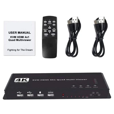 Hotkey 4K 4x1 KVM HDMI Quad Multi-Viewer Display Switch Vedio Wall Controller s - Image 1 of 4