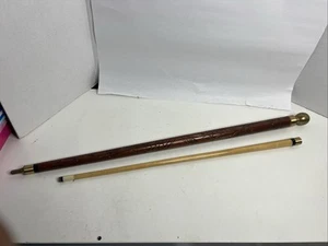 Vintage Snooker Cue Walking Stick Hand Carved Shaft Brass Ball Top With Case - Picture 1 of 13