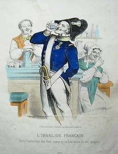 Karikatur Cartoon französischer Ivalide L`Invalide Francais Lithographie 1820 - Bild 1 von 1