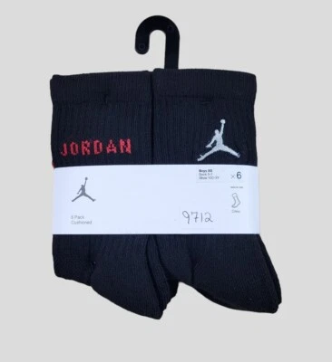 NIKE JORDAN Niños Calcetines Crew Jumpman Baloncesto Juvenil Paquete de 6 Zapatos Talla 10C-3Y Foto 1 de 4
