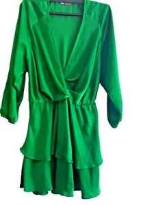 Zara grünes Minikleid Satinoptik Lagenlook Rock Raglanärmel S - Bild 1 von 14