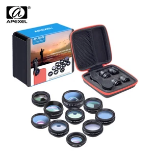 APEXEL 10in1 Phone Lens Kit Universal Wide Angle Macro CPL Filter Telescope Lens - Picture 1 of 12