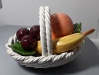 Vintage Ceramic Laced Fruit Basket Apple Banana Cherries Made in Italy