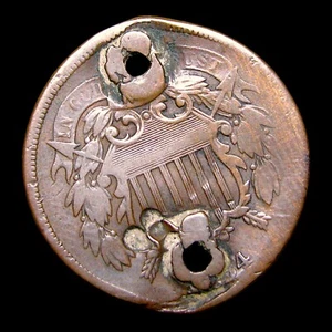 1864 Two Cent Piece 2cp ---- Nice Details hole Coin ---- #517E - Picture 1 of 2