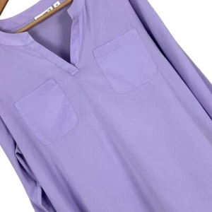 SUSAN GRAVER Women's M Purple Stretch Woven Split Neck Career Roll Tab Tunic Top - Picture 1 of 10