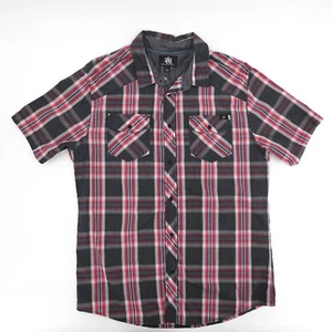 Rock Republic Shirt Men Large Red Black Plaid Button Up Short Sleeve - Picture 1 of 10