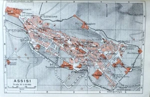 1939 Vecchia Carta pianta città di ASSISI Piantina Mappa UMBRIA C.T.I. 15x10 cm - Foto 1 di 8