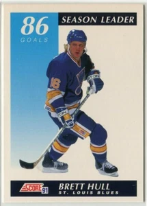 1991-92 Score American #404 Brett Hull St. Louis Blues - Goals Leader - Picture 1 of 2