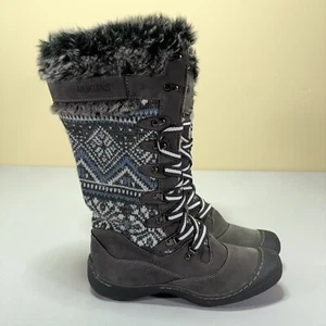 Muk Luks Gwen Tall Winter Boots - Gray / Blue - Lace Up - Womens Size 9 - Picture 1 of 9