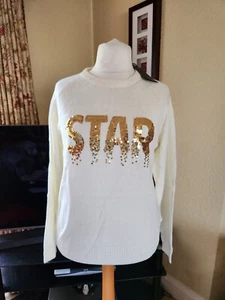 Cream Gold Sequin Christmas Jumper From Brave Soul Size 16/ L BNWT - Picture 1 of 2
