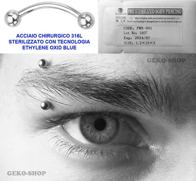 PIERCING SOPRACCIGLIO CURVO IN ACCIAIO INOX CHIRURGICO 316L BANANA STILE FEDEZ - Immagine 1 di 2
