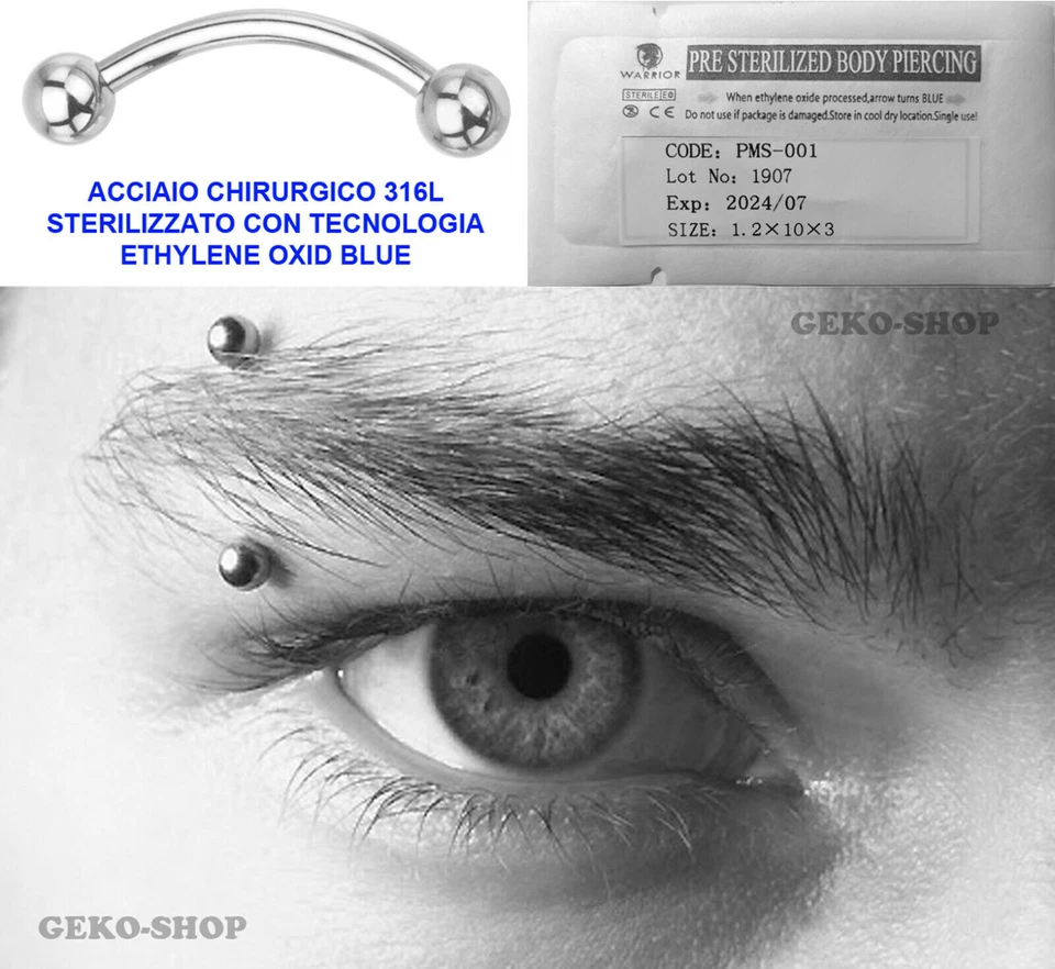 PIERCING SOPRACCIGLIO CURVO IN ACCIAIO INOX CHIRURGICO 316L BANANA STILE FEDEZ - Immagine 1 di 2
