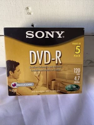 SONY DVD-R Color 5 Pack Collection 120min 4.7gb 1x-16x Speed New Accucore - Image 1 of 3