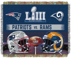 New England Patriots Vs. Rams~Woven Tapestry Throw Blanket 48"x60"~~New No Tags - Picture 1 of 1