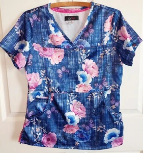 Koi Lite Top klein Stretch Satin Blumen Schmetterlinge asiatisches Peeling 4 Taschen - Bild 1 von 8