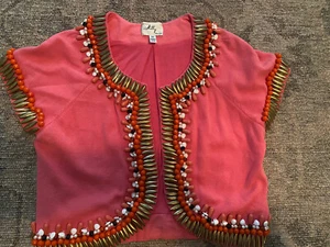 MILLY | Cropped Sweater/Jacket with Beaded Trim - Size M Pink Orig 495 - Picture 1 of 4