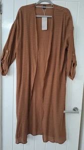 LADIES LONG CASUAL BROWN OPEN FRONT JACKET SIZE XL (16/18) NEW WITH TAGS - Picture 1 of 4