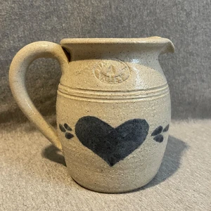 Pinewood Valley Pottery Salt Glazed Blue Heart Small Creamer Pitcher - Picture 1 of 7
