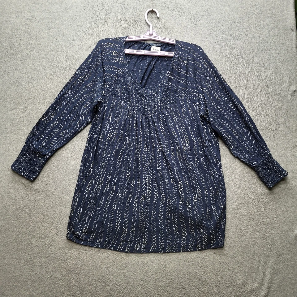 Lucky Brand Women Blouse 2X/2G Navy Tunic Geometric Scoop Neck Pullover - Image 1 of 4
