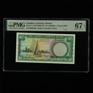 1965-70 Gambia Currency Board 10 Shillings Pick#1a PMG 67 EPQ Superb Gem UNC - Picture 1 of 4