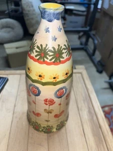 VINTAGE WHIMSICAL HAND Made & PAINTED ITALIAN POTTERY OIL BOTTLE Vase Italy - Picture 1 of 9
