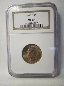 1936 Washington SILVER Quarter MS65 NGC Toner  - Picture 1 of 2