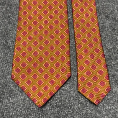 Corbata de seda italiana Kiton Napoli 4" x 60" geométrica tejida naranja Foto 1 de 4