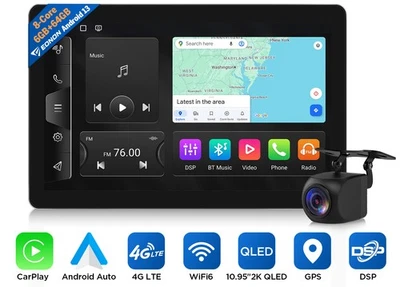 1 DIN Car Stereo Radio CarPlay Android 13 6+64 10.95" 2K GPS WiFi 4G Headunit BT - Image 1 of 4