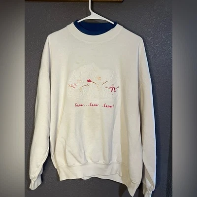 Sudadera De Colección Lee Blanco Muñeco de Nieve Gráfico Cuello Redondo XL Foto 1 de 3