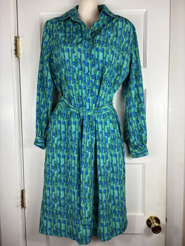 Vestido De Colección Retro Moderno LA Chemise 4 6 Petite Verde Azul Camisa Modcore Foto 1 de 4