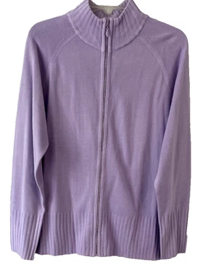 Quacker Factory Rhinestone Zip Cardigan Sweater Sz L Purple A3788 Women CB62X - Image 1 of 4