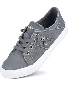 JENN ARDOR Women Sneakers Low Top Slip On Canvas Flats Walking Shoes Size 9-Gray - Picture 1 of 4