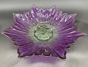 15” Purple Flower Platter Hand Blown Art Glass Large Serving Tray Sunflower Heav - Picture 1 of 6