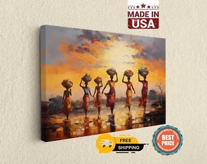 African Art Women in Africa Sunset Abstract Wall Art Classic Africa Art Print - Picture 1 of 7