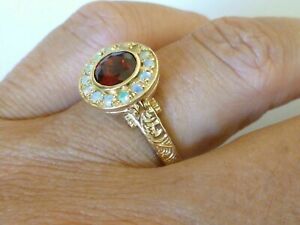 3Ct Round Simulated Red Garnet & Fire Opal Women's Ring 14k Yellow Gold Plated