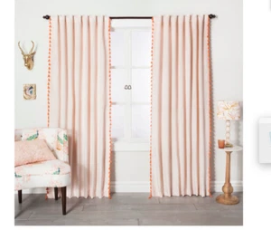 TARGET OPAL HOUSE BLUSH/ORANGE VELVET BOHO (2) PANELS CURTAINS 53X 80 & 81 - Picture 1 of 7