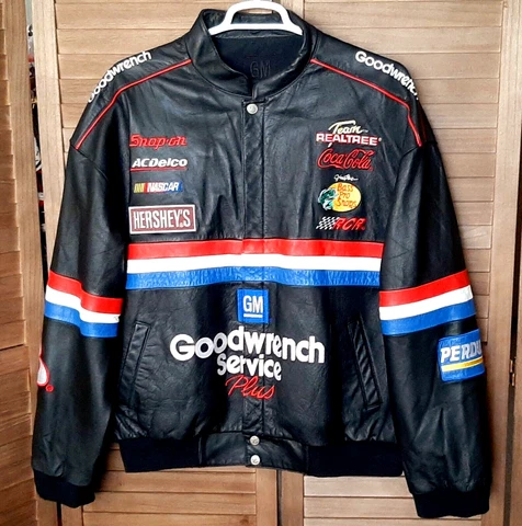 Vintage Chase Nascar Dale Earnhardt Reversible Snap Button Leather Bomber Jacket Cover