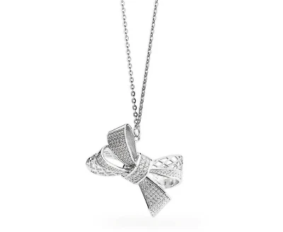 Rosato collana lunga Icone in argento 925 con pendente fiocco con zirconi   IC36 - Immagine 1 di 2