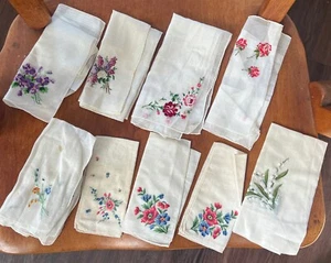 Lot of 9 Vintage Misc Floral Handkerchiefs Ladies Embroidered Linen Cotton As Is - Picture 1 of 22