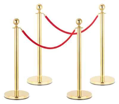 STAGECAPTAIN Postes de barrera VIP súper representativos, 4 soportes con 2x cordón de 1,5m en dorado