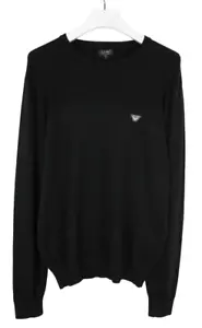 ARMANI JEANS Jumper Men's 2XL Black Logo Crew Neck Pullover Stretch - Picture 1 of 10