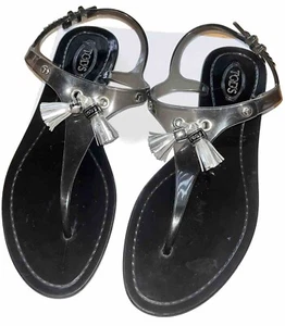 Amazing $190 Tod’s Jelly Tassel Sandals Steel Grey Silver Tassels-Size 37 7 - Picture 1 of 7