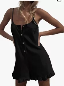 Blueming Spaghetti Straps L Jumpsuit Overall Romper Ruffle Adjustable Spaghetti - Picture 1 of 14