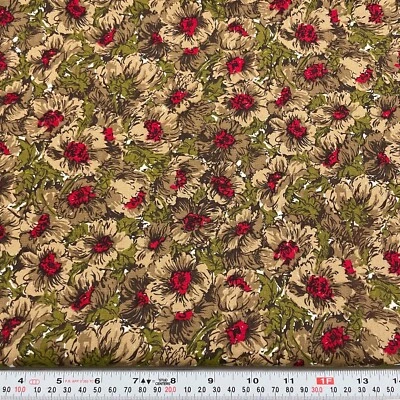 Remanente de tela de algodón vintage floral rojo y marrón sin marca 12" x 34" de ancho Foto 1 de 2