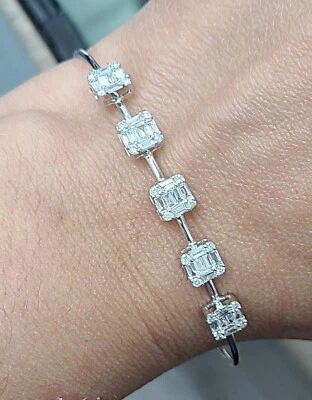 DEAL! 0.85CT 100% Natural Baguette Diamond Tennis Bangle Bracelet 14K White Gold - Image 1 of 4