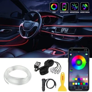 6M RGB LED Car Interior Fiber Optic Neon EL Wire Strip Atmosphere Light Kit APP - Picture 1 of 10