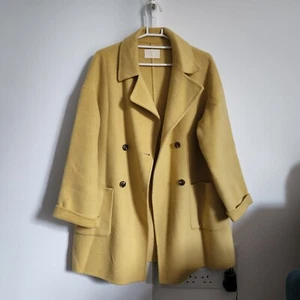 BNWOT Korean handmade yellow cream camel oversized wool trench pea coat one size - Picture 1 of 5