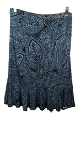 Jaclyn Smith Women's Paisley Black Blue Skirt Ruffled Hem M - Picture 1 of 2